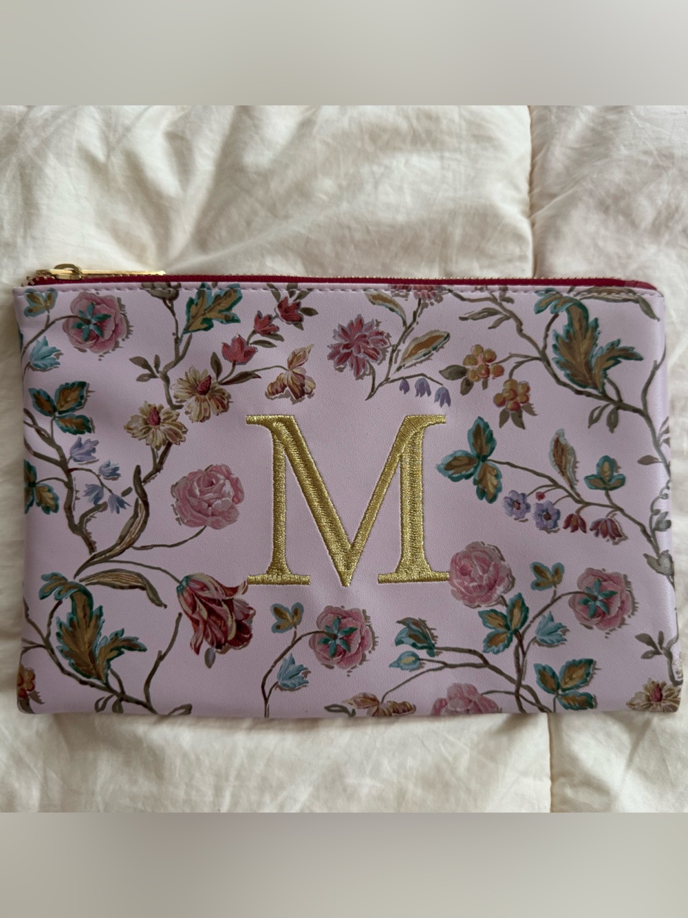 Laura Ashley Pink Floral Monogram M Zip Pouch NWOT